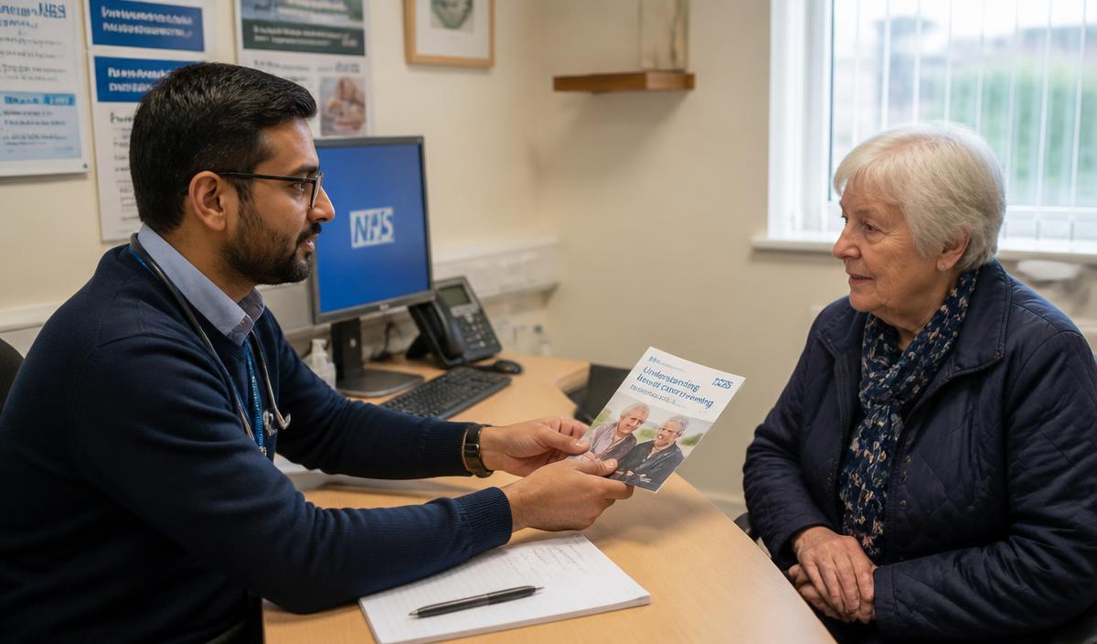 Doctor giving a patient an information leaflet during a consultation